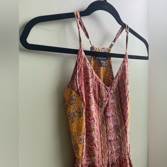 Angie Boho Mixed Print Maxi Dress. Adjustable Straps Ruched Back. Side Slits SM - Picture 9 of 13